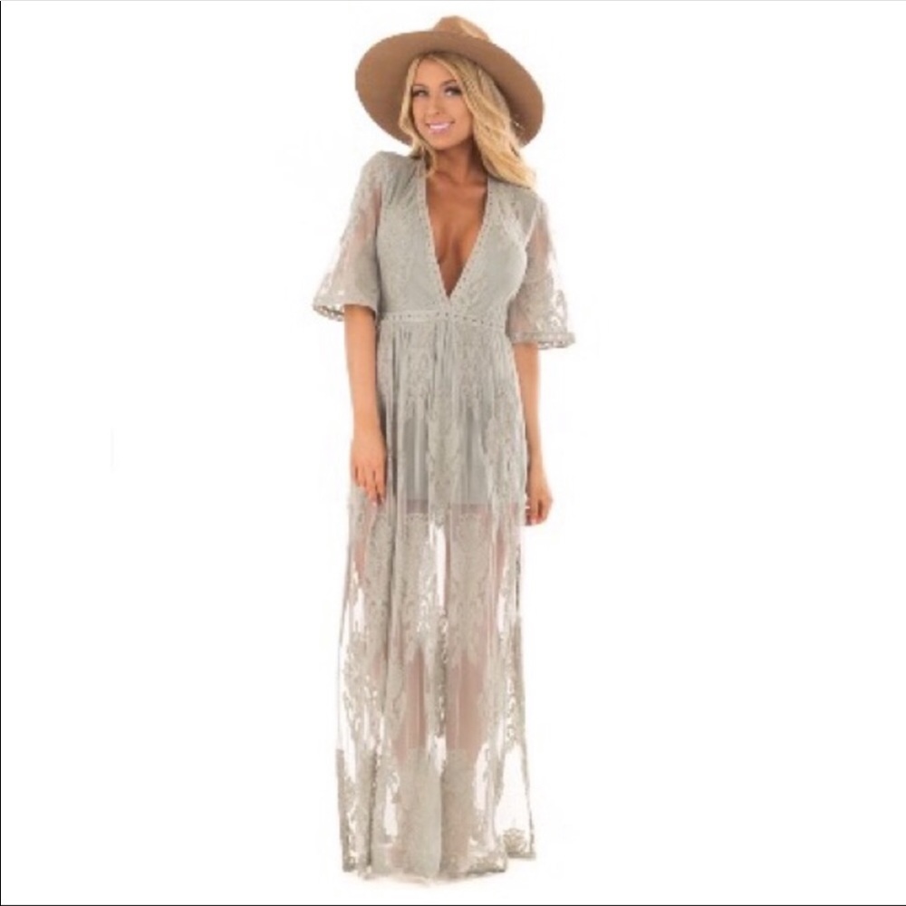 Wishlist sage green mesh lace romper / dress